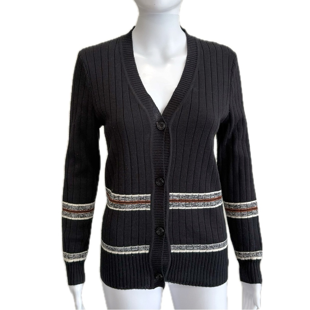 Carnaby Vintage Ribbed Shrunken Cardigan Womens Size XS Wool Blend Striped Y2K